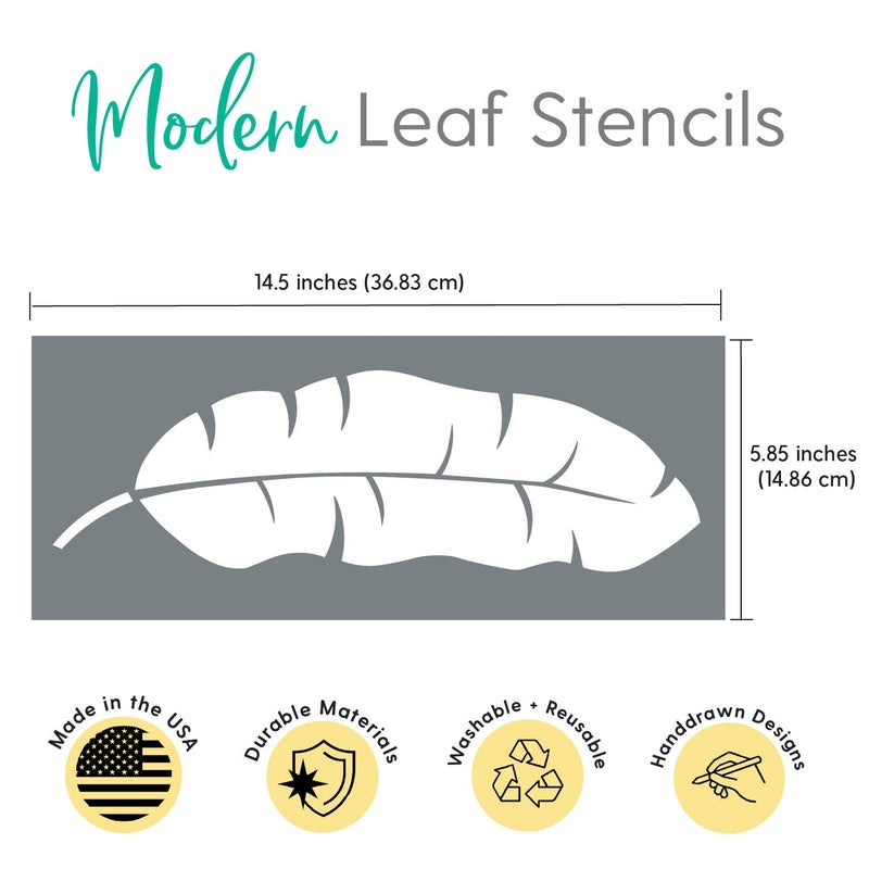 I Like That Lamp Leaf Stencils (3 Designs), Large Tropical Leaves Templates for Painting Floor/Wall/Tile/Furniture/Fabric/Wood, Each 14.5â€ x 5.85â€, Strong & Reusable, DIY Crafts, Made in America by Small Business - Image 2